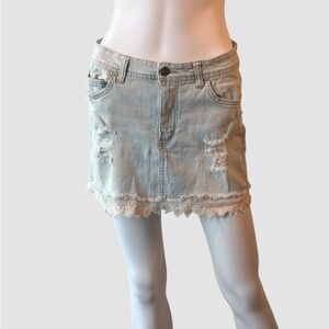 Altar’d State Light Blue Denim Skirt with embroidered Trim Size 28/7